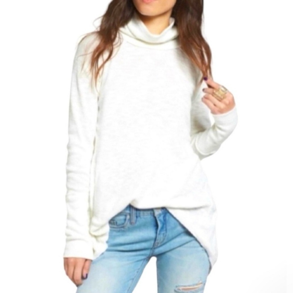 Free People Tara Split Back Turtleneck Top Size Large Ivory Slub Knit‎ - Picture 3 of 14